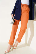 Double Skinny Leg Elastic Waist Trousers Orange