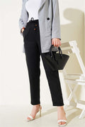 Double Skinny Leg Elastic Waist Trousers Black