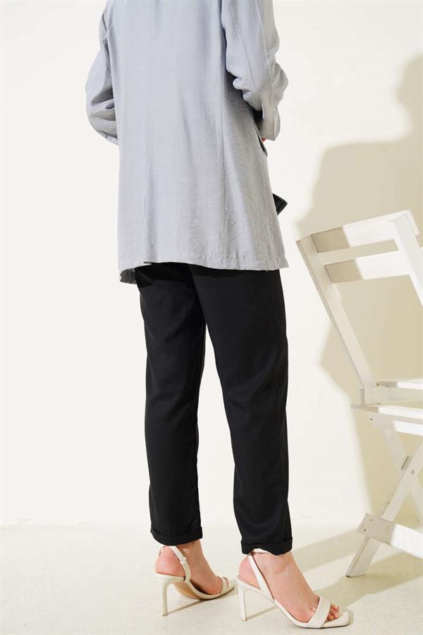 Double Skinny Leg Elastic Waist Trousers Black