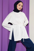 Double Sleeve Drawstring Tunic White