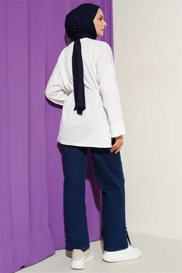 Double Sleeve Drawstring Tunic White