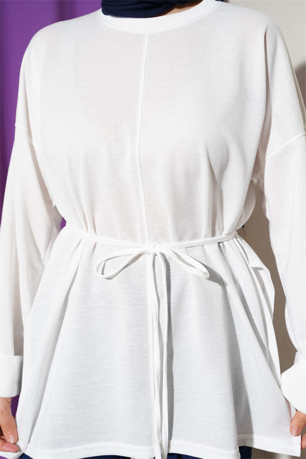 Double Sleeve Drawstring Tunic White