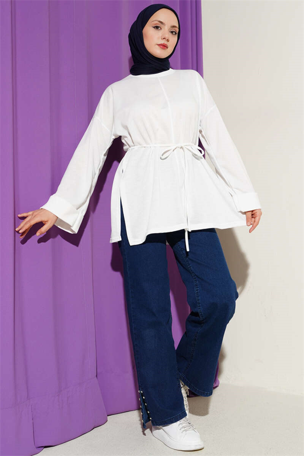 Double Sleeve Drawstring Tunic White