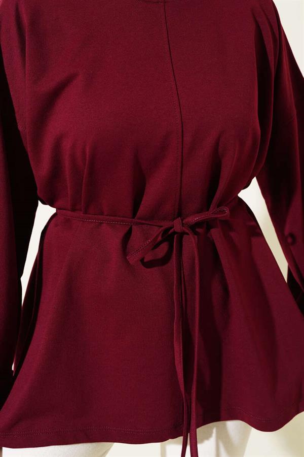 Double Sleeve Rope Laced Tunic Claret Red