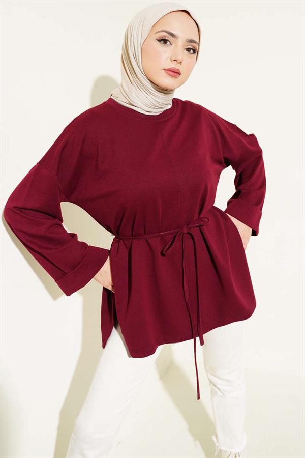 Double Sleeve Rope Laced Tunic Claret Red