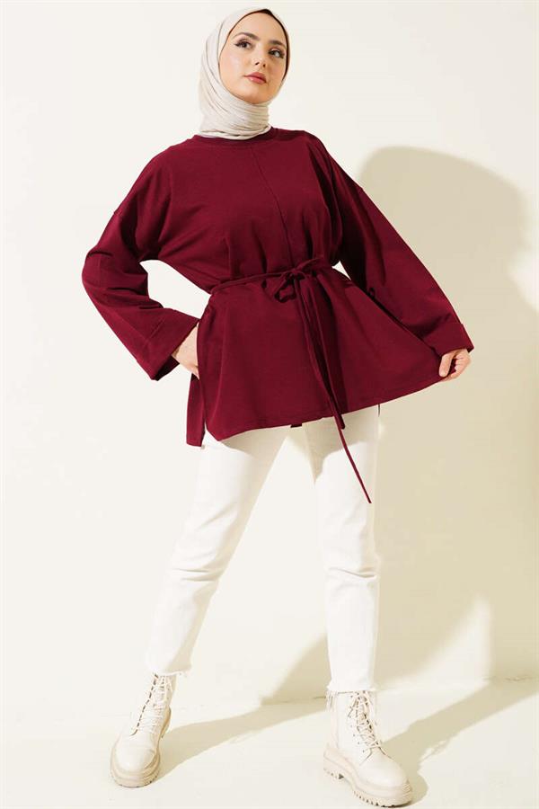 Double Sleeve Rope Laced Tunic Claret Red