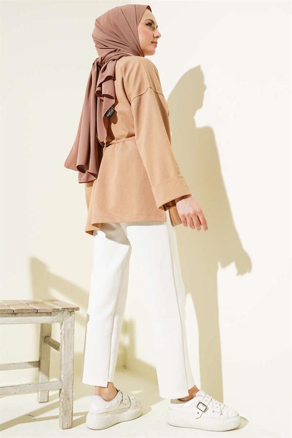Double Sleeve Rope Laced Tunic Camel