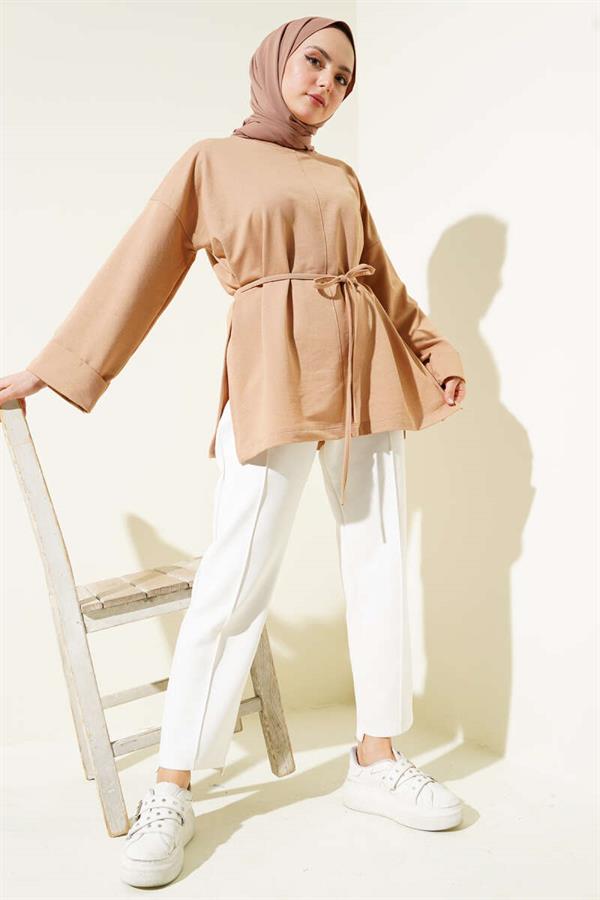 Double Sleeve Rope Laced Tunic Camel