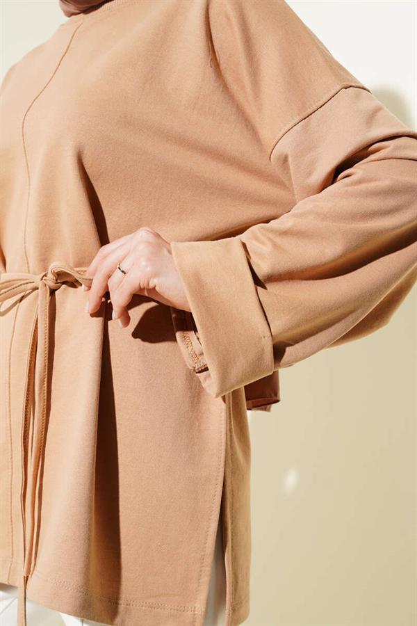Double Sleeve Rope Laced Tunic Camel