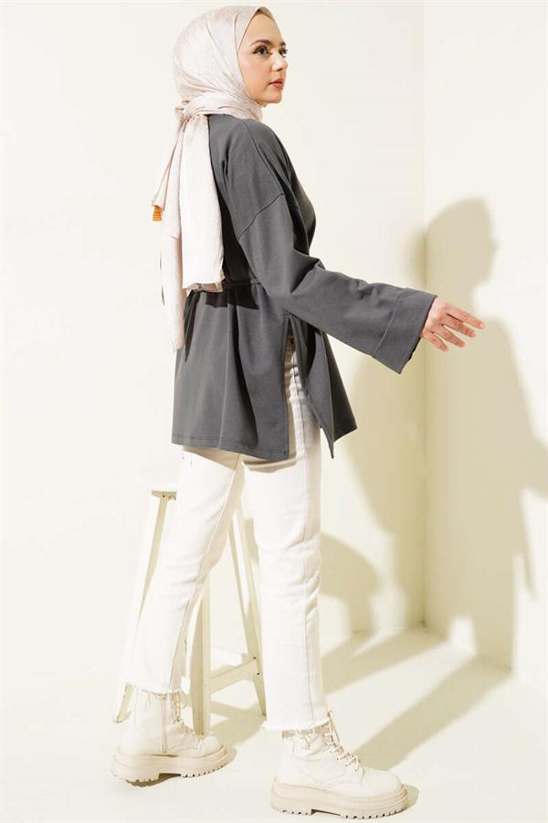 Double Sleeve Rope Laced Tunic Smoke
