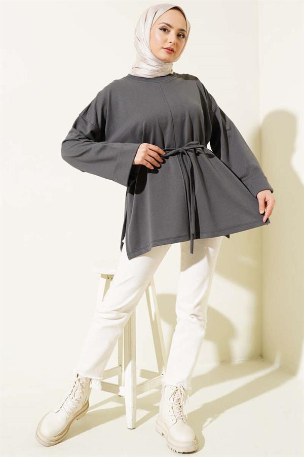 Double Sleeve Rope Laced Tunic Smoke