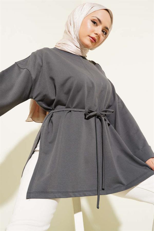 Double Sleeve Rope Laced Tunic Smoke