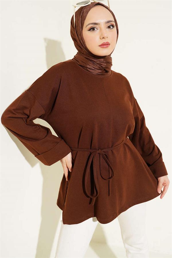 Double Sleeve Rope Laced Tunic Brown
