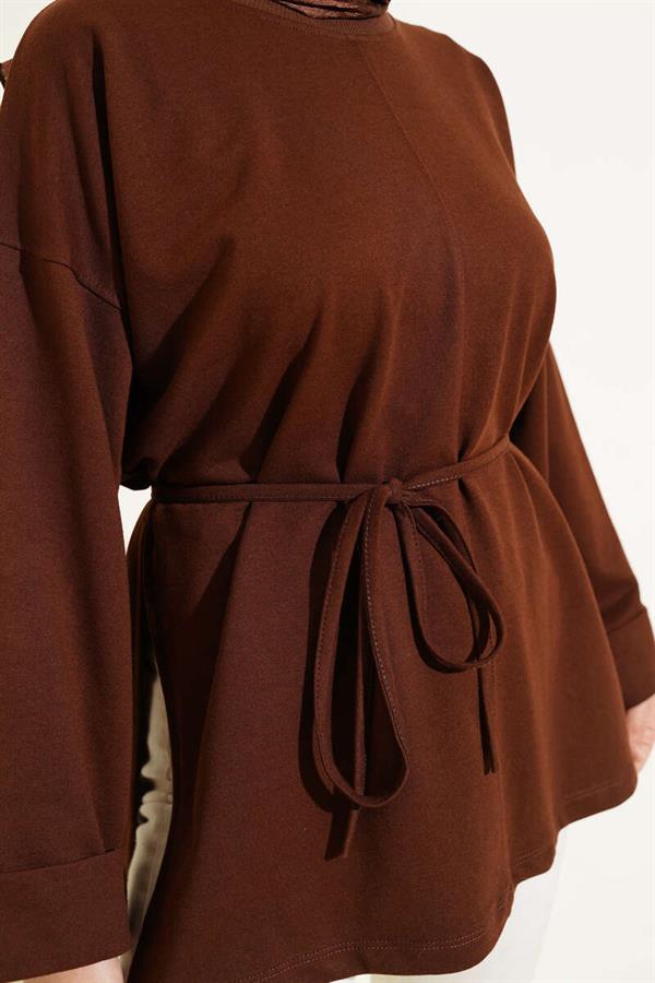 Double Sleeve Rope Laced Tunic Brown