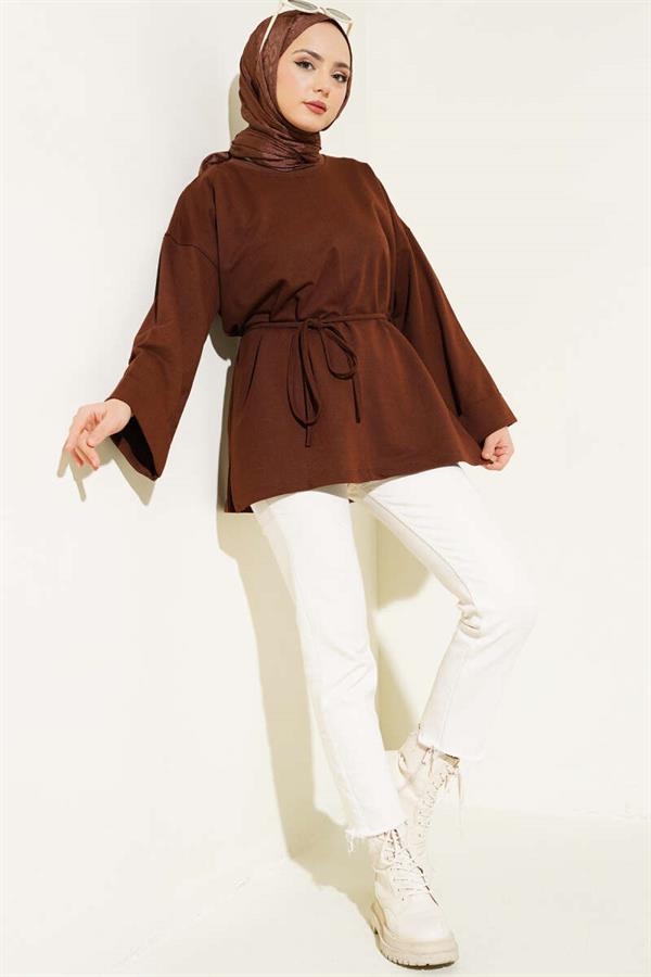 Double Sleeve Rope Laced Tunic Brown