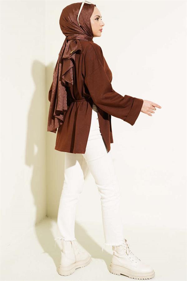 Double Sleeve Rope Laced Tunic Brown