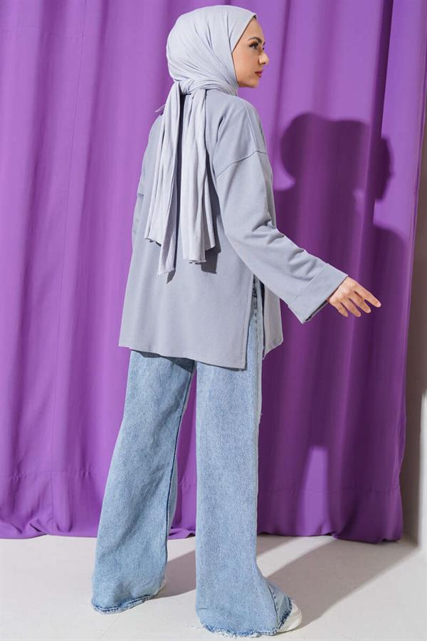 Double Sleeve Rope Tied Tunic Slate Gray