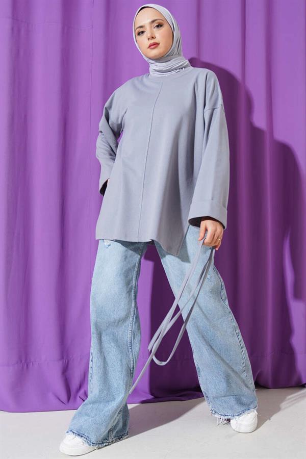 Double Sleeve Rope Tied Tunic Slate Gray