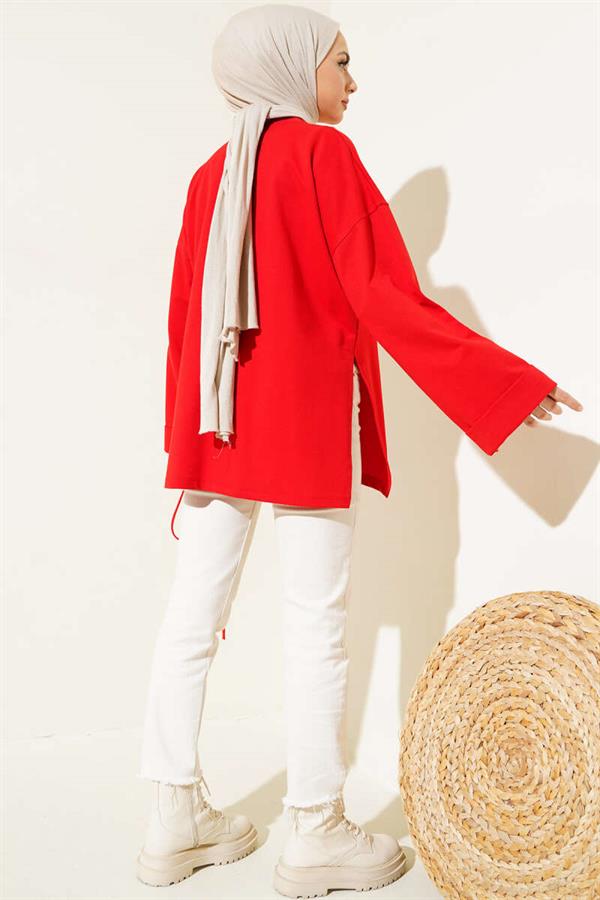 Double Sleeve Rope Laced Tunic Red