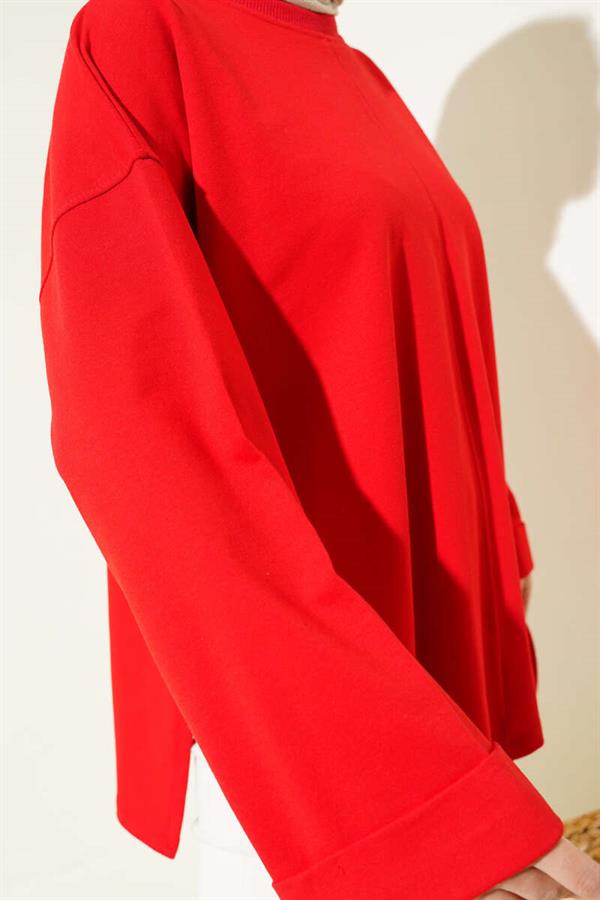Double Sleeve Rope Laced Tunic Red