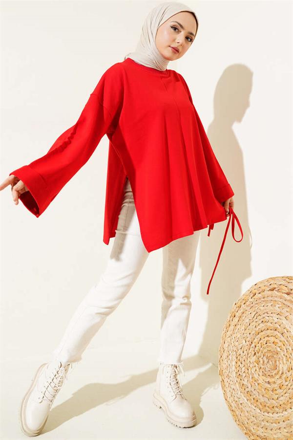 Double Sleeve Rope Laced Tunic Red