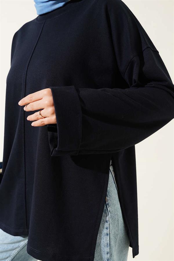 Double Sleeve Rope Laced Tunic Navy Blue