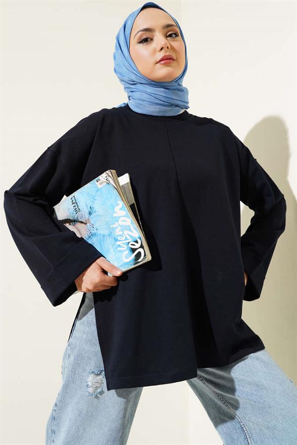 Double Sleeve Rope Laced Tunic Navy Blue