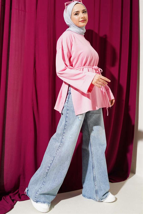 Double Sleeve Rope Laced Tunic Pink