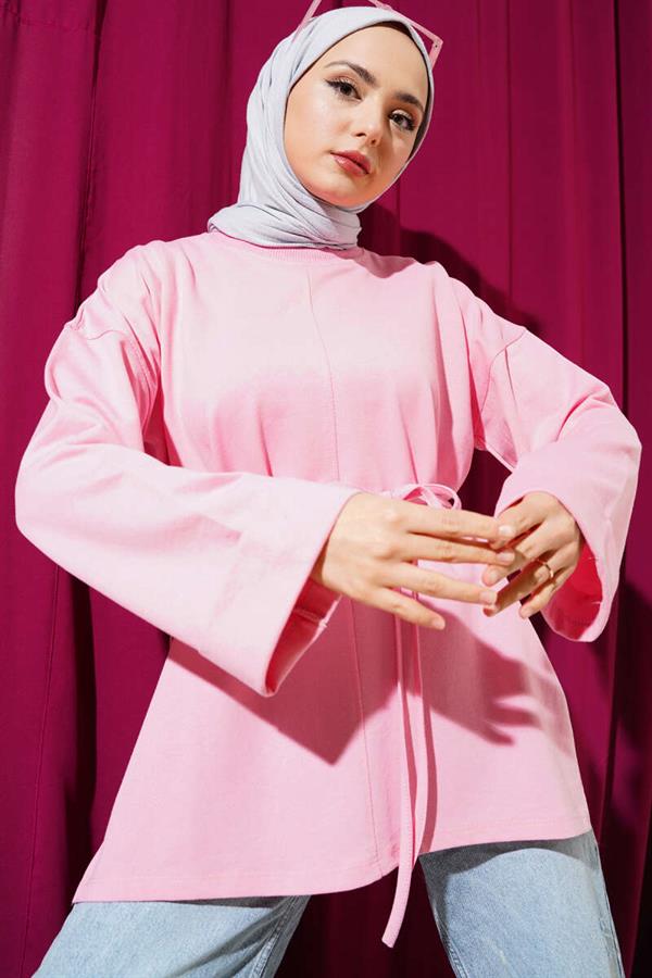 Double Sleeve Rope Laced Tunic Pink