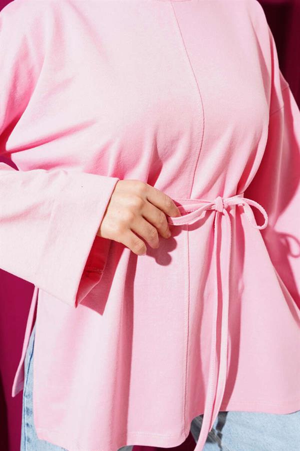 Double Sleeve Rope Laced Tunic Pink