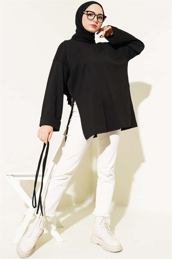 Double Sleeve Rope Laced Tunic Black