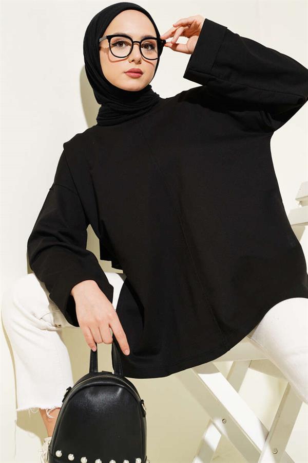 Double Sleeve Rope Laced Tunic Black
