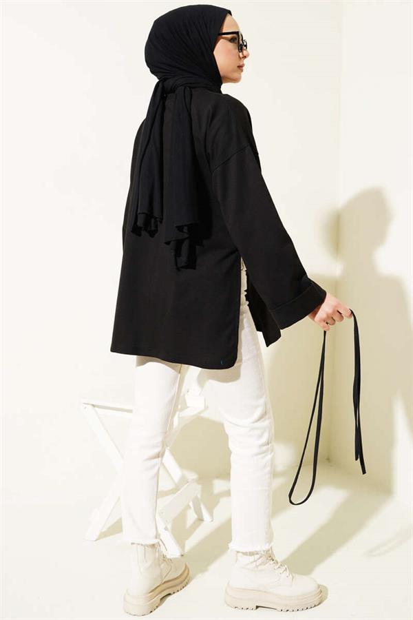 Double Sleeve Rope Laced Tunic Black