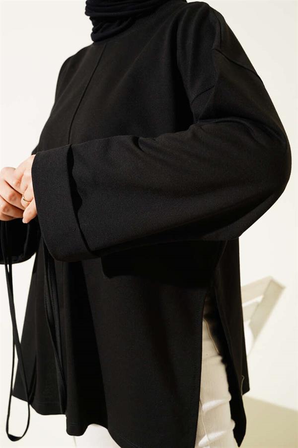 Double Sleeve Rope Laced Tunic Black