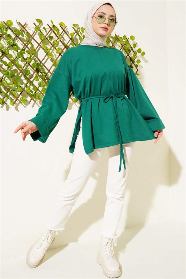 Double Sleeve Rope Laced Tunic Emerald