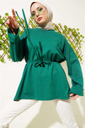 Double Sleeve Rope Laced Tunic Emerald