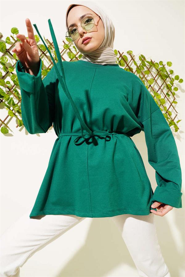 Double Sleeve Rope Laced Tunic Emerald