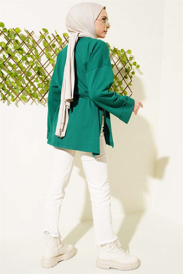Double Sleeve Rope Laced Tunic Emerald