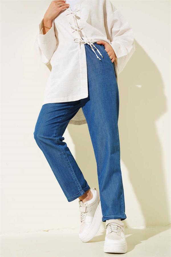 Double Leg Elastic Waist Jeans Trousers Jeans