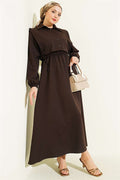 Button-down Bolero Dress with Elastic Waistband, Dark Brown
