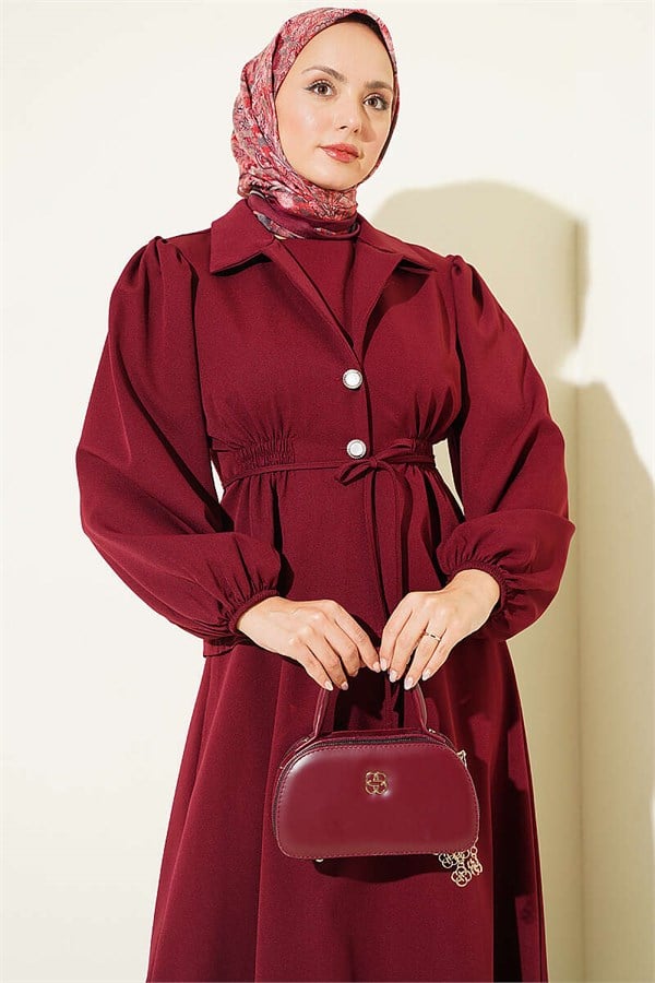 Button-Detail Jacket 2 Piece Set Burgundy