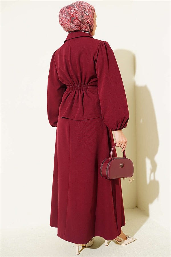 Button-Detail Jacket 2 Piece Set Burgundy
