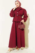Button-Detail Jacket 2 Piece Set Burgundy