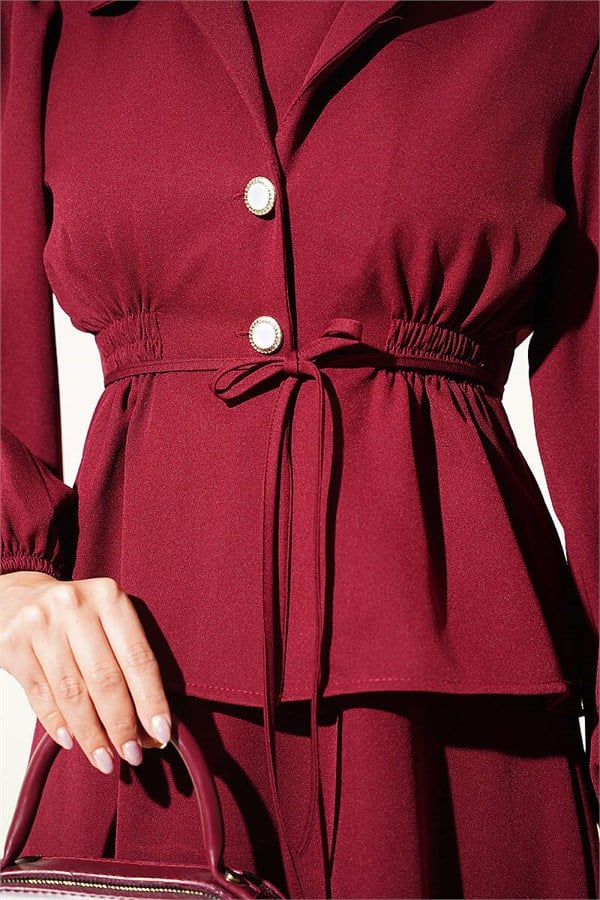 Button-Detail Jacket 2 Piece Set Burgundy