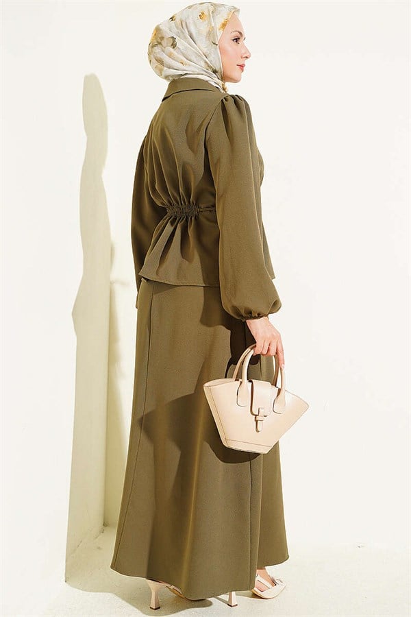 Button-Detail Jacket 2 Piece Set, Khaki