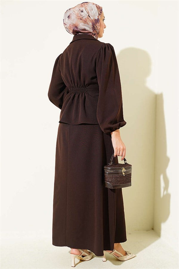 Button-Detail Jacket 2 Piece Set, Coffee