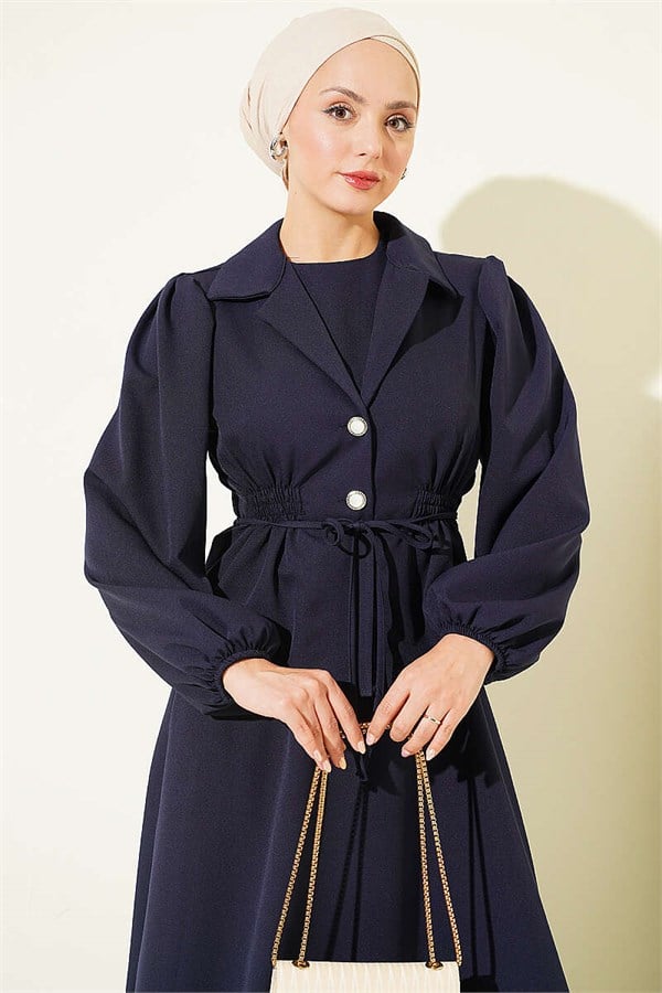 Button-Detail Jacket 2 Piece Set Navy Blue