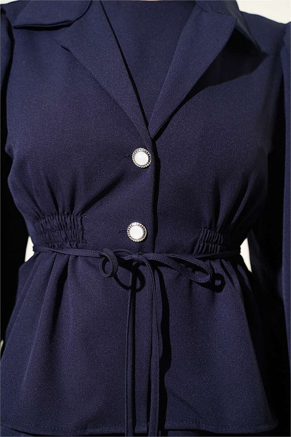 Button-Detail Jacket 2 Piece Set Navy Blue