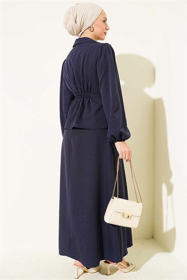 Button-Detail Jacket 2 Piece Set Navy Blue
