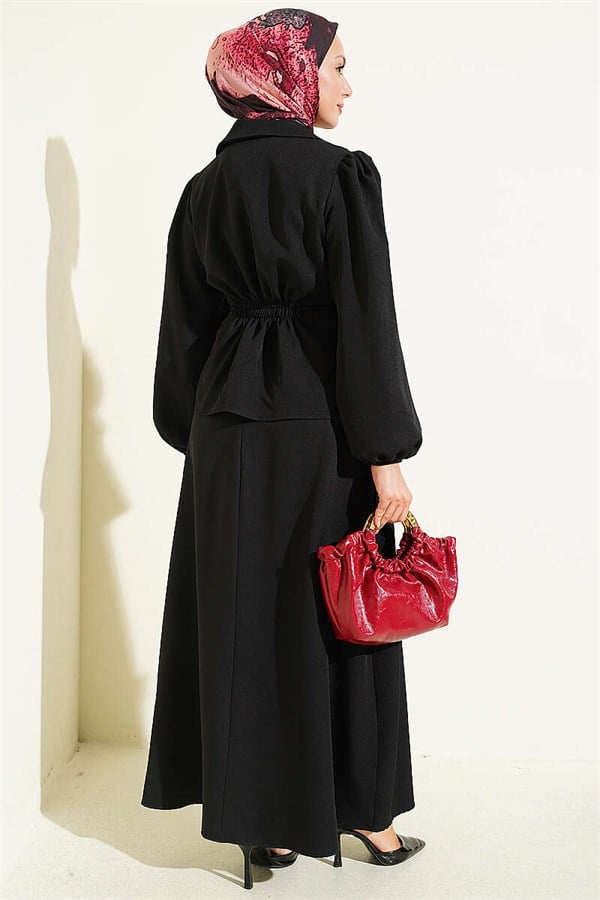 Button Detail Jacket 2 Piece Set Black